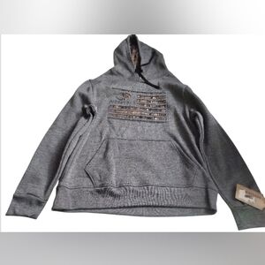 Mossy Oak Men's Grey Gray Hoodie with Camouflage Flag Detail Size Large